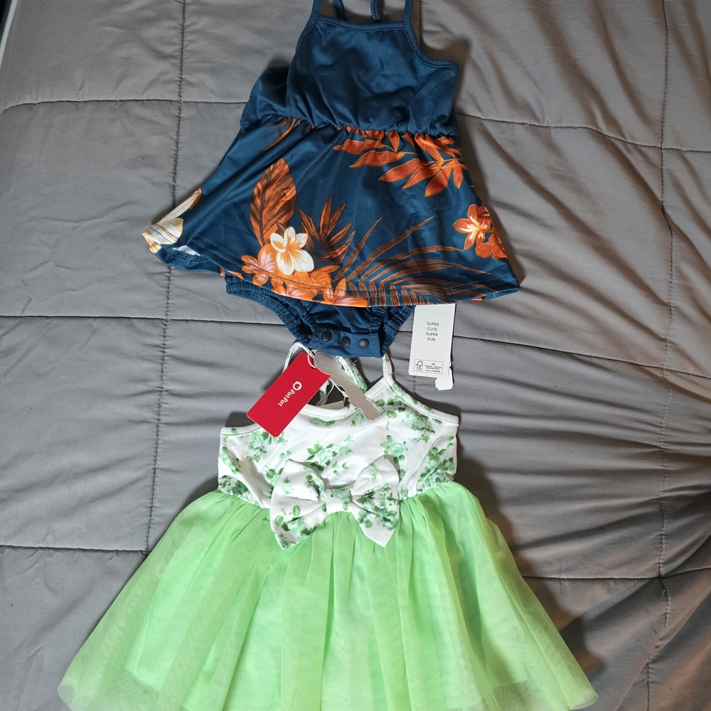 Unbranded Green Floral Tulle Dress for Kids